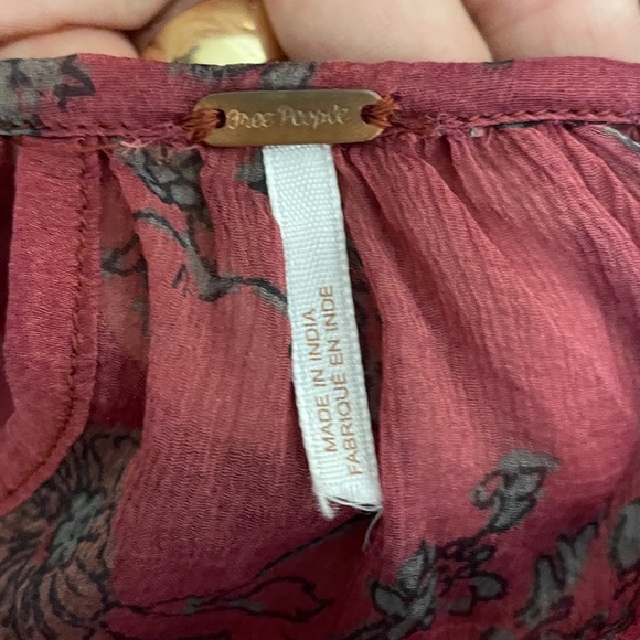 Free People Sunsette Boho Flowy Ruffle dress size Small Red Floral Sheer - Picture 4 of 4